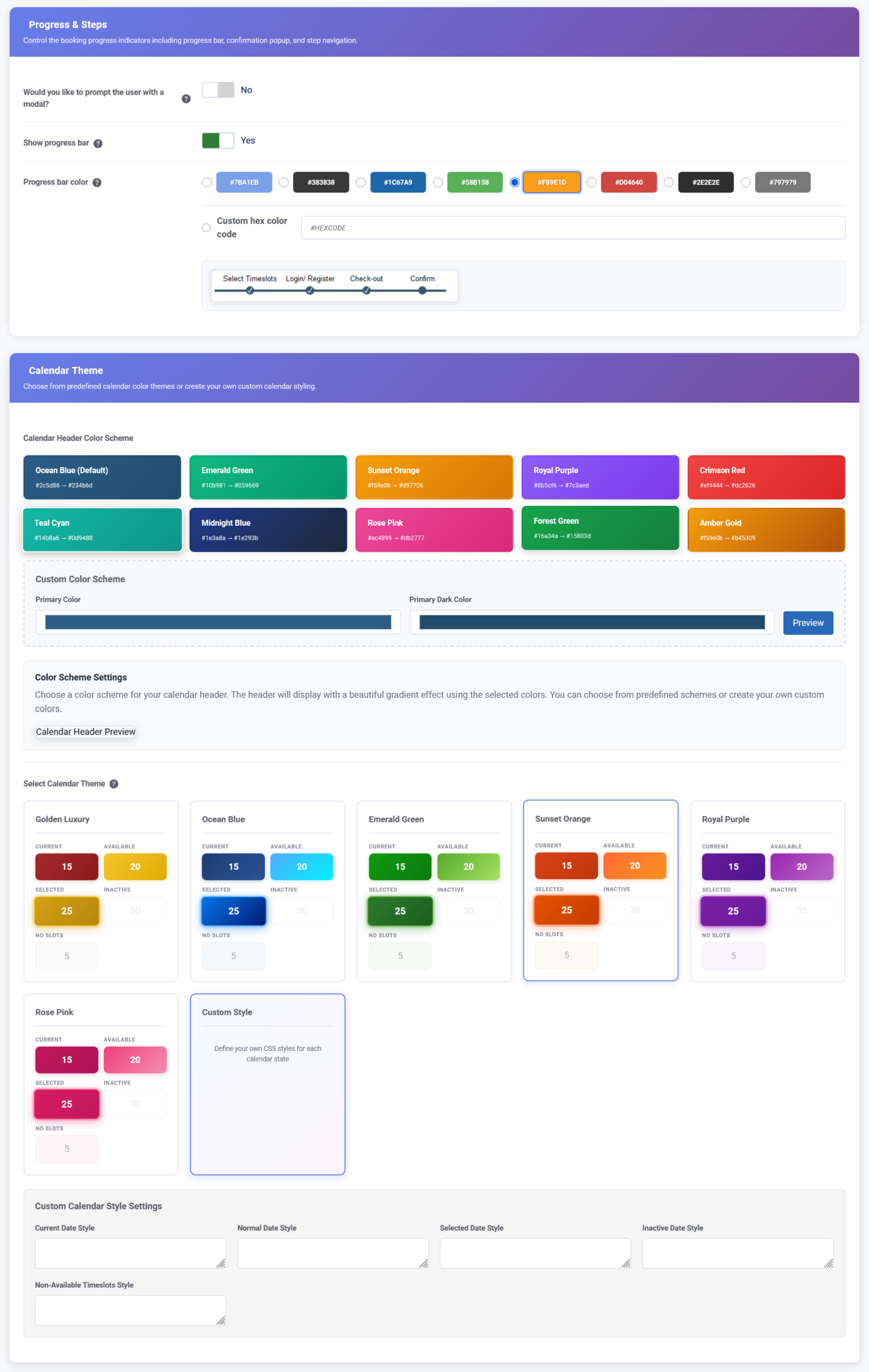 Booking Page Styling