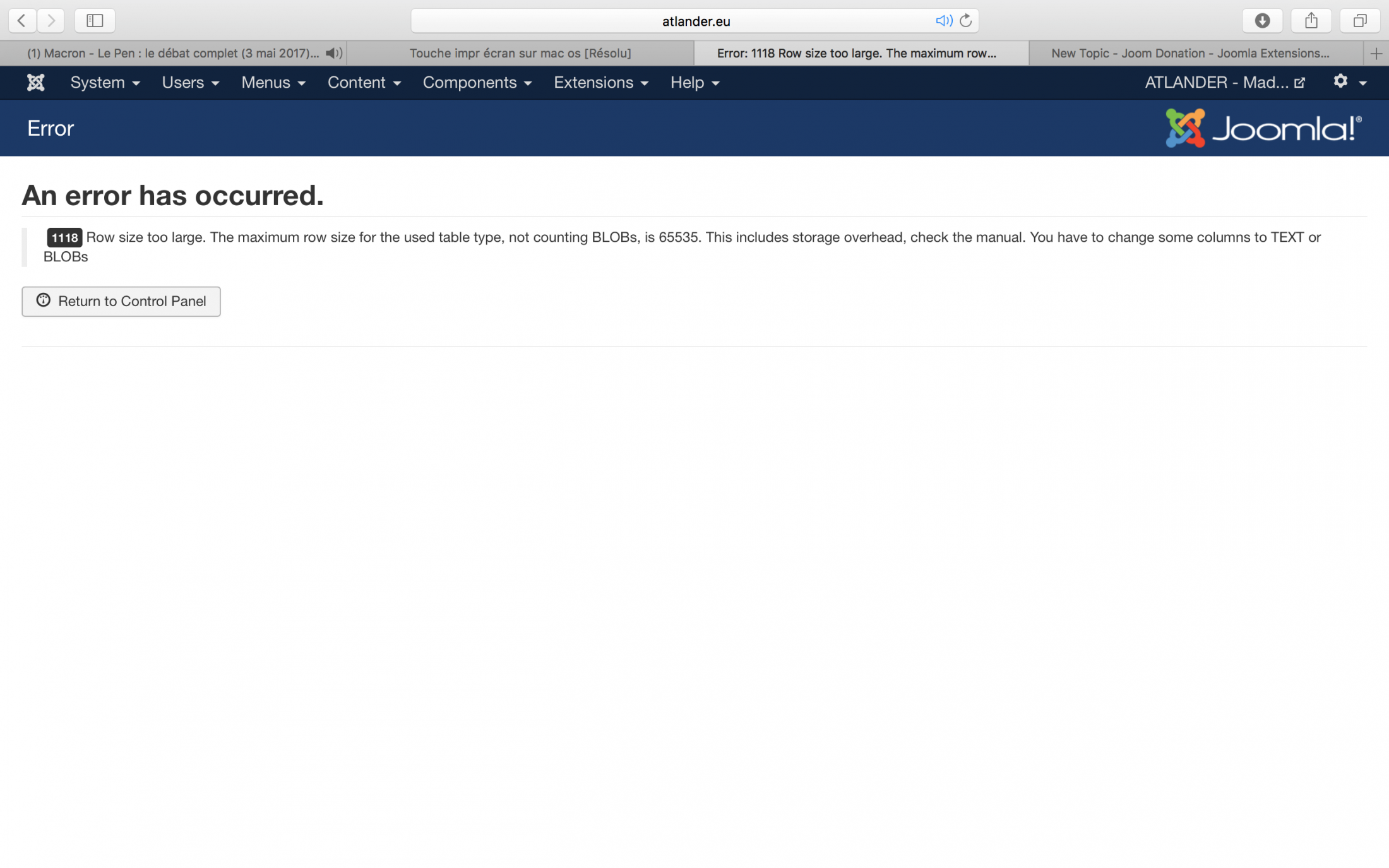 SOLVED 1118 Row size too large Joom Donation Joomla